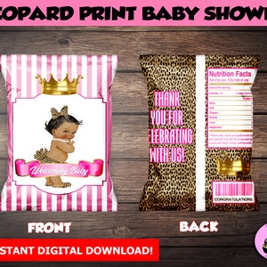 INSTANT DOWNLOAD Leopard Print Baby Shower Chip Bag | Leopard Print Printable Party Favor Bag | Custom Chip bag | DIY Leopard Party Decor