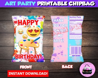 INSTANT DOWNLOAD Art Party Chip Bag | Art Party Favor Bag | Printable Chip Bag | Custom Chip bag | DIY Art and Canvas Party Decor