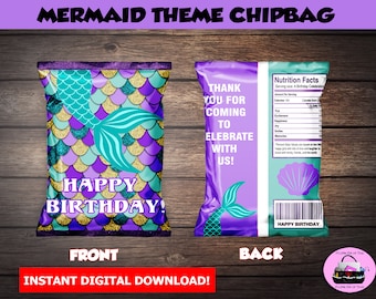 INSTANT DOWNLOAD Mermaid Chip Bag | Mermaid Printable Party Favor Bag | Custom Chip bag | DIY Mermaid Party Decor