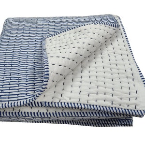 Reversible Blaue Farbe Quilt Baumwolle Kantha Quilt Handgemachte Quilt Kantha Decke Musselin Quilt Bio-Baumwolle Quilt Handstich Quilt AC Decke