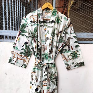 Indian Block Print Cotton Kimono Robe, Unisex Cotton Bath Robes, Gift For Her
