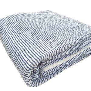Marineblauer Streifen-Block-Druck Kantha Quilt, handgemachte Wendedecke, weiche Baumwollbettwäsche-Decke