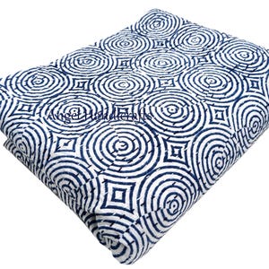 Indian Blue Kantha Bettwäsche Überwurf, Block Gedruckte Bettdecke, Handgefertigte Reversible 100% Baumwolle Tagesdecke, Handgenähter Kantha Überwurf, Sofa Überwurf