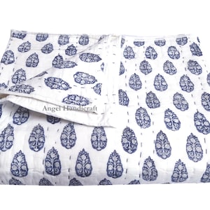 Trapunta Kantha indiana stampata a mano, trapunta Kantha reversibile fatta a mano, trapunta trapuntata in 100% cotone morbido, trapunta da letto, coperta AC cucita a mano