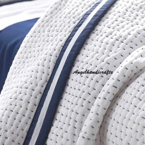Solid White Cotton Kantha Quilt, Indian Handmade Reversible Soft Muslin Blanket/Sofa Quilt image 2
