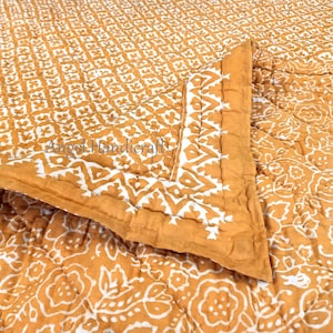 Floral Hand Block Print Quilt, Twin / Königin Baumwolle Mazedonien, Indien handgefertigte Reversible AC Decke