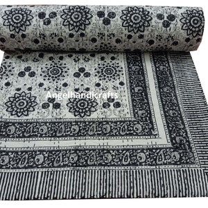Indian Hand Block Print Kantha Quilt Cotton Throw King size Kantha Bedcover Handmade Bedspread Reversible Blanket Home Decor Kantha Quilt