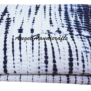 Shibori Tie Dye Baumwolle Kantha Quilt, indische handgefertigte Wendedecke, Sofa Bettdecke