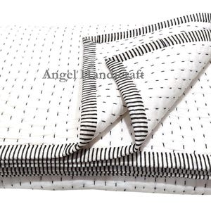 New Solid White Cotton Quilt, 100% Soft Cotton Quilted Kantha Quilt, Indian Reversible Handmade Bedding Blanket, Hand Stitch All Size Quilt