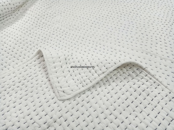 Solid White Kantha Quilt Cotton Kantha Quilt Cotton Handmade Quilt Natural White Kantha Blanket Throw King Size Hand Stitched White Quilt Etsy