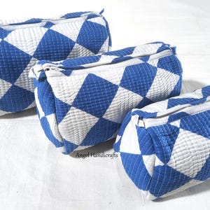 Lot de 3 trousses de toilette matelassées en coton, accessoire cadeau pour femme, trousse à maquillage et organiseur, style printanier, cadeau pour elle, sac de voyage pinte