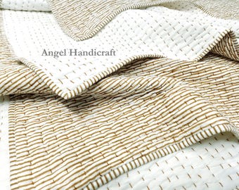 Reversible Hand Block Print Cotton quilt Summer AC Blanket Indian kantha Bedding Blanket Handmade Quilt Linen Blanket Hand Stitch coverlet