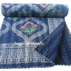 Boho Kantha Quilt, Queen-Size-Baumwoll-Kantha-Wurf, Indische Handgefärbte Kantha-Tagesdecke, Boho, Kantha-Tagesdecke