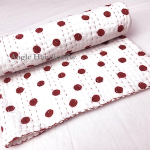 Trapunta per neonati Kantha con stampa a blocchi a pois indiani, trapunta di tutte le dimensioni, coperta AC, trapunta trapuntata in 100% cotone morbido, trapunta reversibile, trapunta leggera