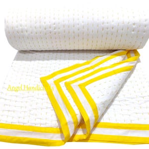 Couette kantha en coton blanc uni, édredons indiens réversibles pour canapé/literie, couverture faite main