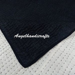Solid Black Cotton Kantha Blanket, Indian Hand Dyed 100% Pure Cotton Quilted Reversible Quilt, Soft Light Weight AC Bedding Quilt