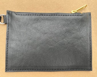 Plush Pony Leather Handmade Black Genuine Leather Flat Wristlet Handbag