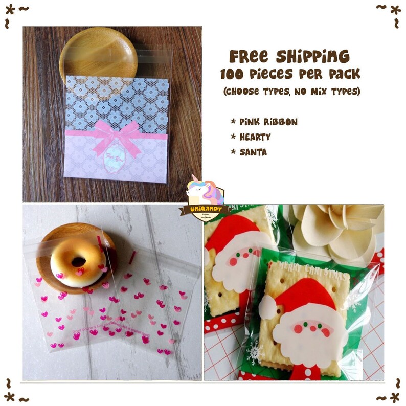 FREE SHIPPING 100 Candy Cookie Gift Self-adhesive Cellophane Plastic Bag C