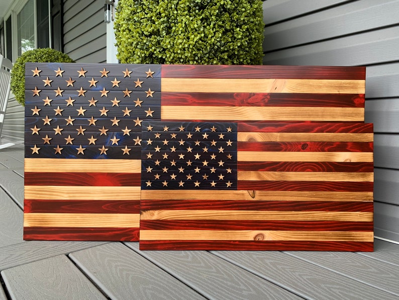 Rustic Wooden American Flag Etsy