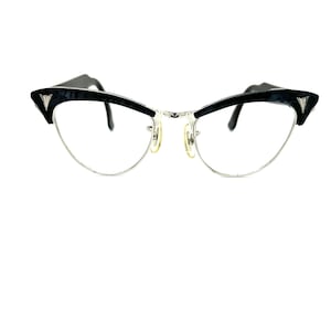 Unused 1950s Cat Eye Glasses | New Old Stock | 60s Black Gray & Mother of Pearl Cat Eye Glasses Frames | American Optical Glasses Frames