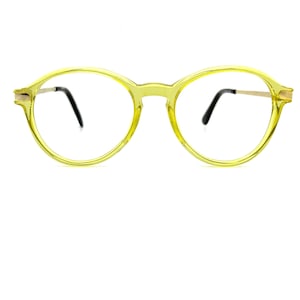 Vintage 90s Round Eyeglasses | New Old Stock | 80s Round Eyeglass Frames | Preppy Eyeglasses | Yellow Round Frames | Panto Horn Rim Glasses