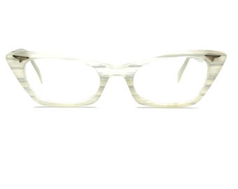 50s Cat Eye Eyeglass Frames | New Old Stock | Vintage Cat Eye Glasses | Pearlescent White Cateye Glasses | Iridescent Cateye Eyeglasses