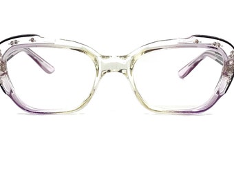 60s Cat Eye Eyeglass Frames | New Old Stock | Clear & Lilac Cateye Eyeglasses | Cat Eye Glasses Frames | Cat Eyeglasses with Rhinestones