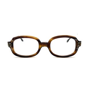Vintage 60s Square Brown Tortoise Eyeglass Frames | New Old Stock | 50s Womens Eyeglasses with Rhinestones | Small Rectangular Eyeglasses