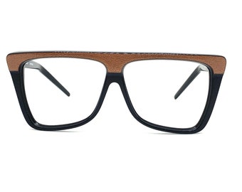 80s Eyeglass Frames | New Old Stock | Vintage 80s Black & Copper Flat Top Glasses Frames | Cat Eye Glasses | Oversized Vintage Sunglasses