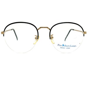 Unworn 90s Round Eyeglasses | New Old Stock | Ralph Lauren Polo Classic Deluxe VI | Back & Gold Eyeglass Frames | 80s Rimless Glasses Frames