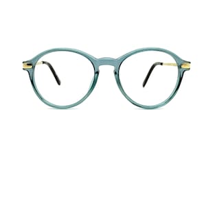 Vintage 90s Round Eyeglasses | New Old Stock | Round Eyeglass Frames | Preppy Eyeglasses | Aqua Blue Round Frames | Panto Horn Rim Glasses