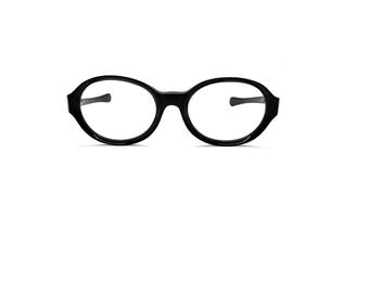 60s Oval Eyeglasses | New Old Stock | 70s Vintage Black Oval Horn Rim Eyeglass Frames | Large Vintage Glasses Frames | MOD Black Sunglasses