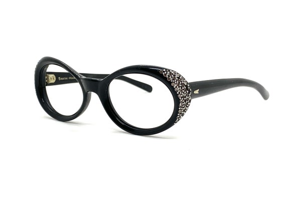 Vintage 60s Rhinestone Eye Glasses New Old Stock Black Cateye