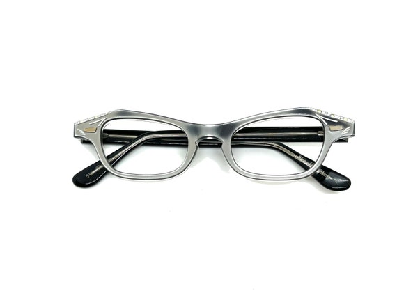 Unworn 50s Silver Rhinestones Cat Eye Glasses | N… - image 3