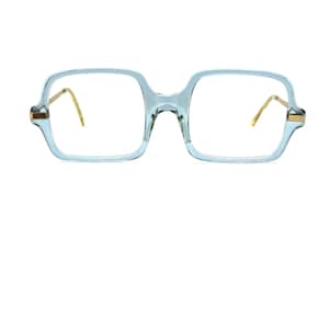 60s Vintage Square Eyeglasses | New Old Stock | Unworn Blue & Gold Glasses Frames | Square Eyeglass Frames | 80s Clear Blue Gold Eyeglasses