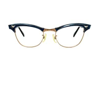 Unused 60s Blue &quot;Show Time&quot; Eyeglass Frames | New Old Stock | American Optical Eyeglasses | Blue Horn Rim Glasses Frames | Cat Eye Glasses