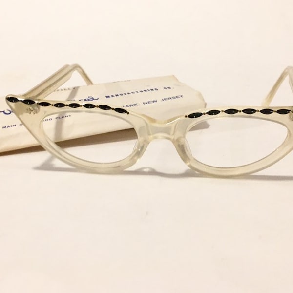 Vintage 50s Cat Eye Glasses Frames | Clear Mother of Pearl Eyeglass Frames | New Old Stock | 50s Cateye Eyeglasses | Rockabilly PinUp Frames