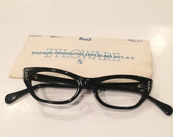 Vintage Black Cat Eye Glasses | New Old Stock | Black Cateye Frames | NOS Cateye Eyeglasses Frames Rhinestones | Cateye Sunglasses