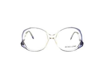 Vintage 80s Drop Arm Eyeglass Frames | New Old Stock | Blue & Clear Drop Temple Eyeglasses | 70s Womans Frames | Oversized MOD Eyeglasses