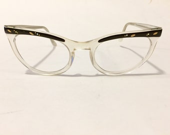 Unworn 60s Cat Eyeglass Frames | New Old Stock | 50s Vintage Brown Mink Clear Cat Eye Glasses | Large Cat Eye Frames | NOS Cateye Eyeglasses