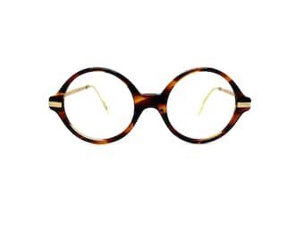 60s Vintage Eyeglasses | New Old Stock | Unworn Tortoise Round Glasses Frames | Round Eyeglass Frames | 80s Round Tortoise & Gold Eyeglasses