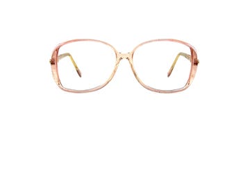 Vintage 80s Drop Arm Eyeglasses | New Old Stock | 80s Oversized Eyeglass Frames | Clear Pink Square Eyeglass Frames | Drop Temple Glasses