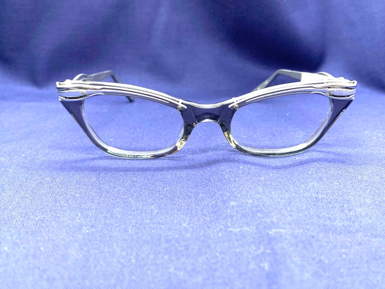 Sexy 50s Cateye Glasses New Old Stock Combination Cat Eye Glasses Frames Vintage 60s Womens Eyeglasses Gray Silver Woman Sunglasses image 1