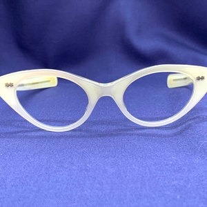 Unworn 50s Cat Eye Eyeglasses | New Old Stock | White Pearl Vintage Cat Eye Frames | Rockabilly Eyeglasses | Small White Cat Eye Glasses