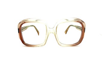 Unworn 80s Oversized Eyeglasses  | New Old Stock | Vintage Mod Eyeglass Frames | Large Square Glasses Frames | Pink & Clear Fade Optical