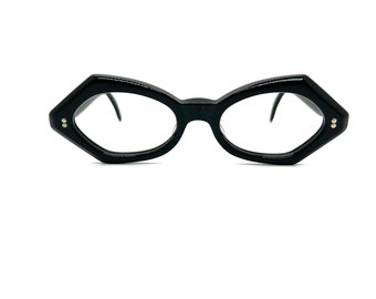 60s Black Eyeglasses | New Old Stock | Womens Black Eyeglass Frames | Funky Black 60s Sunglasses | Black Glasses Frames | 60s Sunglasses