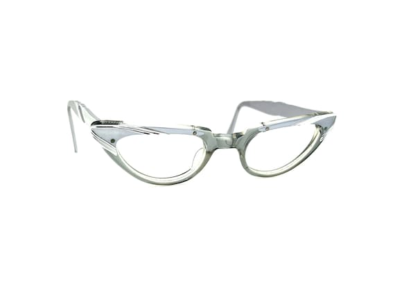 50s Cat Eye Glasses | New Old Stock | Smoky Gray Silver  display picture 3