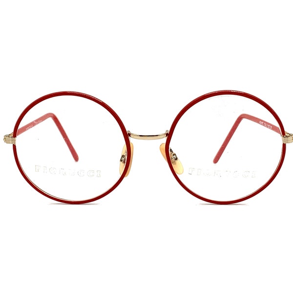 70s Vintage Fiorucci Eyeglasses | New Old Stock | Unworn Red Round Eye Glasses Gold Metal Accents | Oversize Round Fiorucci Eyeglass Frames