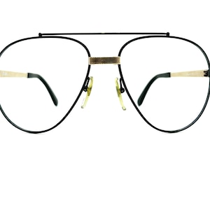 80s Vintage Aviator Glasses | DUNHILL 6023 91 | New Old Stock | Gold Black Metal Sport Frame | Oversize Eyewear | BIG Sunglasses Eyeglasses