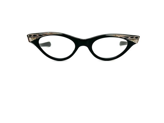 50s Cat Eye Glasses | New Old Stock | Black & Pin… - image 1